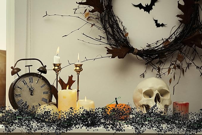RECUTMS Black Vines Garland Artificial Hanging Plants Faux Ferns Plant Greenery Fake Leaves Ivy Garlands 2Pcs 5.6Ft for Halloween Thanksgiving Party Outdoor Indoor Garden Decor(Black)