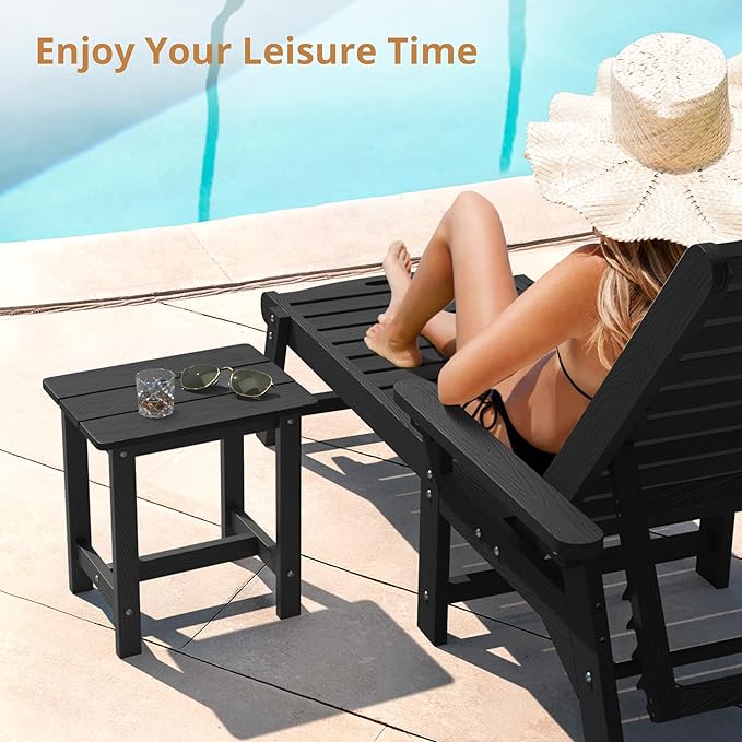 LUE BONA Outdoor Side Table Set of 2, HDPS Small Outdoor Table, Adirondack Side Table, Outside End Table for Patio, Porch, Deck, Pool, Weather Resistant/Easy Maintenance/Indoor or Outside Use, Black