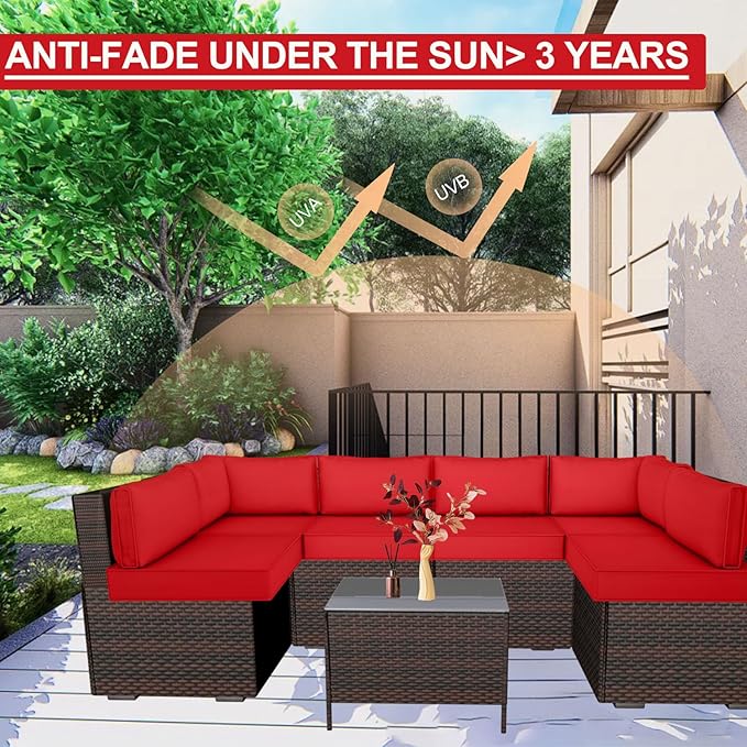 14 Piece Outdoor Patio Cushion Cover Replacement, Waterproof Patio Cushion Covers, Outdoor Furniture Cushion Covers Set for 6 Seat Wicker Rattan Sofa (Red)