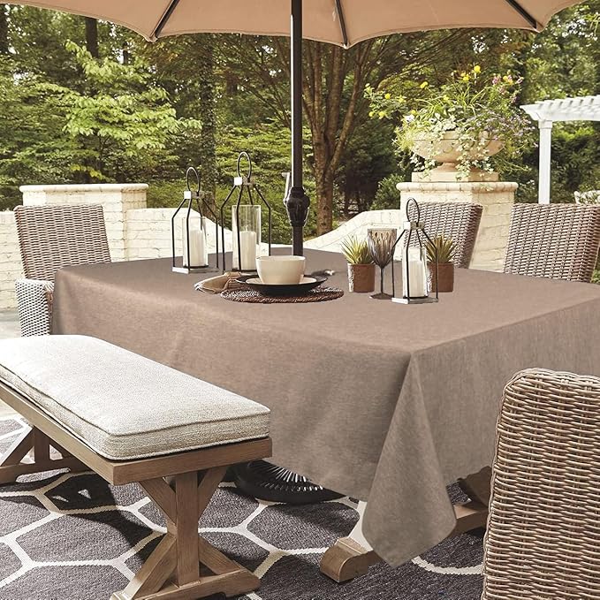 Outdoor Tablecloth Wrinkle-Free Stain Resistant Waterproof Polyester Fabric Table Cover with Zipper Umbrella Hole for Picnic/Party/Dinner/Patio Garden(60×84inch,Zippered,Flax)