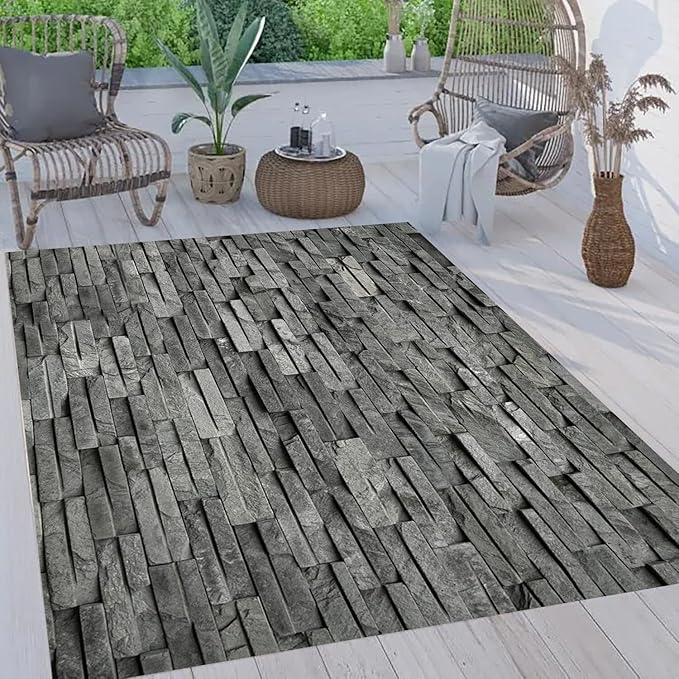 4x6 Outdoor Rug 3D Illusion Grey Brick Wall Pattern Modern Farmhouse Waterproof Area Rugs for Patios Deck Balcony Backyard Deck Garden Camping Pool Non Shedding Thin Deco Floorcover Carpet