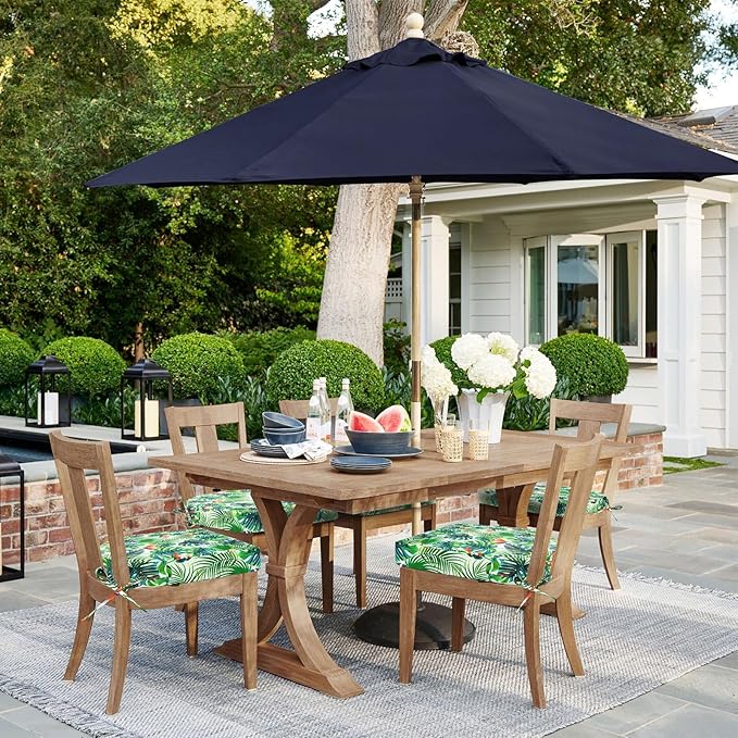 Topotdor Outdoor Chair Cushions Set of 2, Waterproof Patio Chair Cushions for Outdoor Furniture, Round Corner Seat Chair Pads with Ties for Patio Garden Dining Office, 18"x18"x2", Tropical Plant