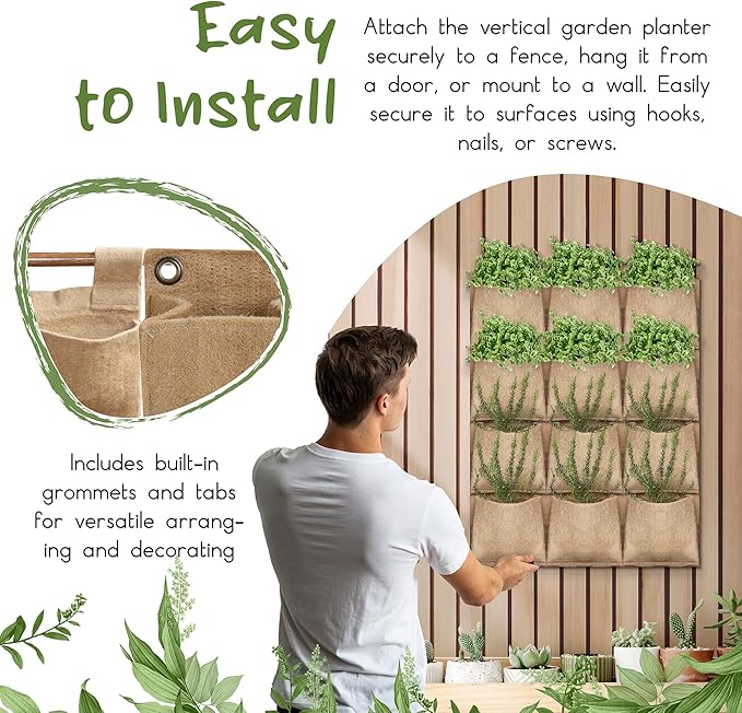12 Pocket Vertical Garden Wall Planter Tower - Herb - Outdoor Indoor - Hanging - Plant - Living - Balcony - Growing System - Biodegradable - Sustainable - Vegetable -Patio…