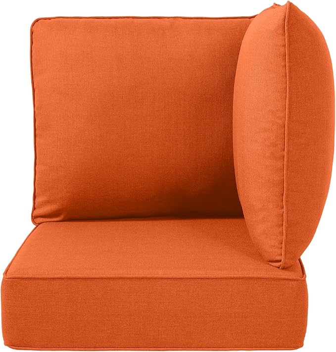 Luxury 24x24x6 Outdoor Corner Cushion 1 Set - Water-Repellent 3-Piece Cushion Set with Zipper for Outside Rattan Wicker Sofa Loveseat Chair Sectional Patio Conversation Sets - Orange/Classic