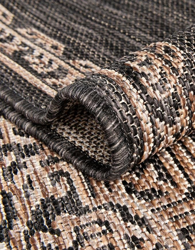 Unique Loom Outdoor Traditional Collection Area Rug - Antique (10' Square Charcoal Gray/Natural)