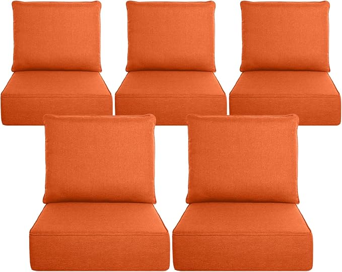 Belord Luxury 6" Thick Outdoor Cushion 5 Set - 24 x24 Inch 28D Sponge Filling Fade-Resistant Chair Cushion, Spill Proof Removable Patio Furniture Replacement Cushion for Sofa Bench Swing - Orange