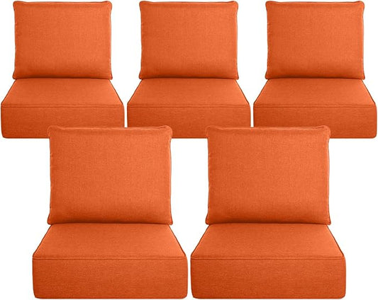 Belord Luxury 6" Thick Outdoor Cushion 5 Set - 22 x24 Inch 28D Sponge Filling Fade-Resistant Chair Cushion, Spill Proof Removable Patio Furniture Replacement Cushion for Sofa Bench Swing - Orange