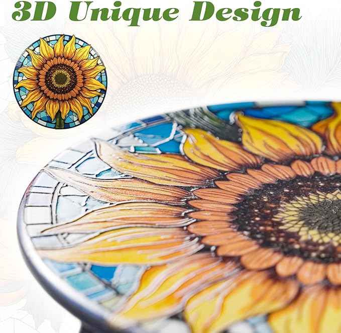 Outdoor Side Table Mosaic Patio Small End Table Metal Coffee Tea Accent Table for Patio Living Room Bedroom Yard Porch Garden (Yellow Sunflowers)