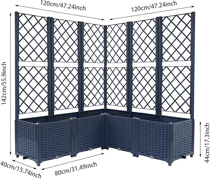 5PCS Raised Garden Bed with Treliis, Freestanding Garden Planter, Detachable Outdoor Planter Box, Vertical Garden Beds with Water Storage Mechanism for Climbing Growing, Backyard (Blue)