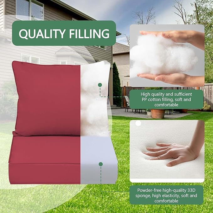 Outdoor Chair Cushions 3 Set,24 x 24 x 5IN, Patio Deep Seat Cushion for Patio Furniture, Waterproof & Fade Resistant Thick Deep Seating Pads for Outside Wicker Ratten Chair Sofa Couch,Burgundy