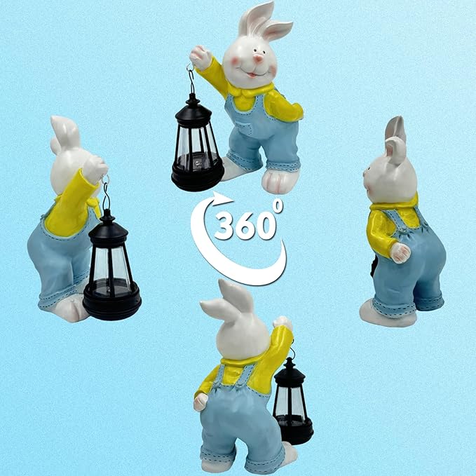 Outdoor Bunny Statue Solar Lantern for Garden Yard Lawn Patio White Rabbit Figurine Decorations Housewarming for Mom Grandma Women