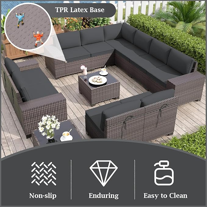Outdoor Sectional Cushions, 4" Foam High-Density, Water-Resistant Couch Cushions Replacement Set, 14 Piece Patio Sectional Cushion for 6-Seat Sectional Patio Conversation Sets (Dark Grey)