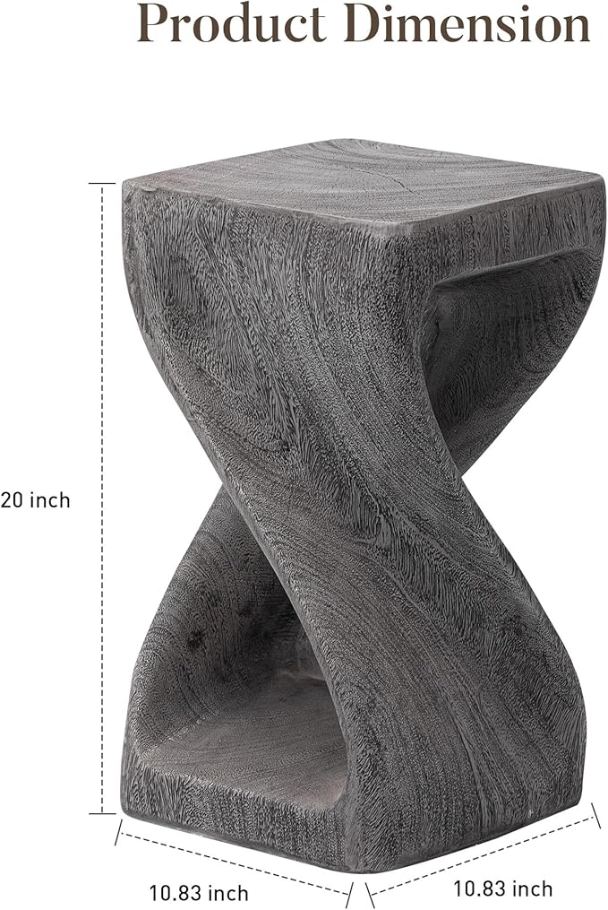 COSIEST Concrete Outdoor Side Table, Square Twisted Patio End Table with Waterproof Faux Wood Grain, Weather-Resistant & Durable Accent Stool for Garden, Porch, Deck, Balcony & Beach