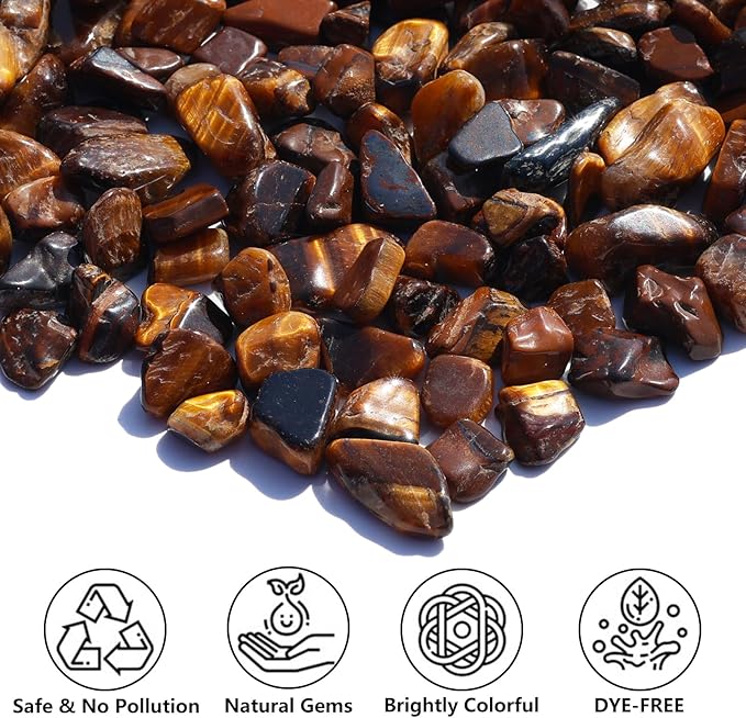 Tiger’s Eye Crystal Pebbles – 0.9LB Natural Tumbled Gemstones Bulk, Decorative Polished Stones for Vase Filler, Fish Tank Gravel, DIY Crafts, Plant Pots & Home Decor