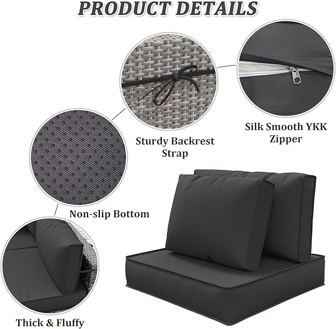 14-Piece Outdoor Cushions for Patio Furniture Thick Outdoor Chair Cushions 5" Foam High-Density Water-Resistant Deep Seat Cushion for 6-Seat Sectional Sets Liner&Cover Grey