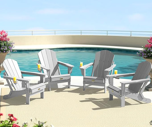 SERWALL Folding Adirondack Chair Set of 4 for Patio Garden Outdoors Fire Pit- Spanish Gray