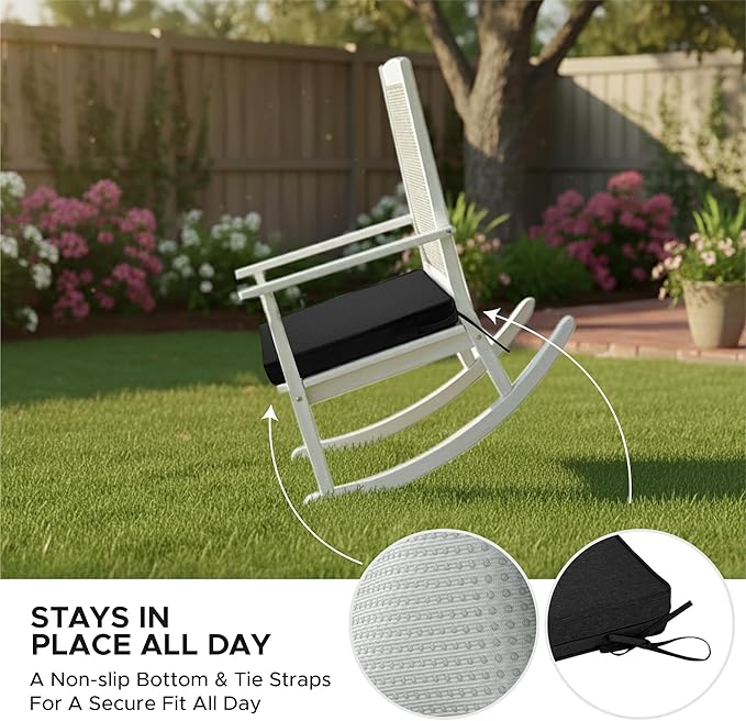 Outdoor Chair Cushions, Water-Resistant & Fade-Resistant, Patio Furniture Square Seat Replacement Chair Pads with Ties Zipper, Removable Cover, Non-Slip Bottom, Set of 4, 19 x 19 Inch, Black