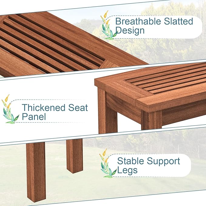 COSTWAY Outdoor Bench, 39.5” Backless Solid Wood Narrow Bench for Outside, Patio, Park, Garden & Front Porch (1)