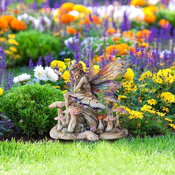 JOYO 11.8''Bohemian Fairy Flower Pot Decoration,Fairy Garden Planter Accessories,2D Acrylic Ground Plug,Fairy Pumpkin Angel Garden Stake for Pot Plants and Garden Yard Lawn Décor (P14)