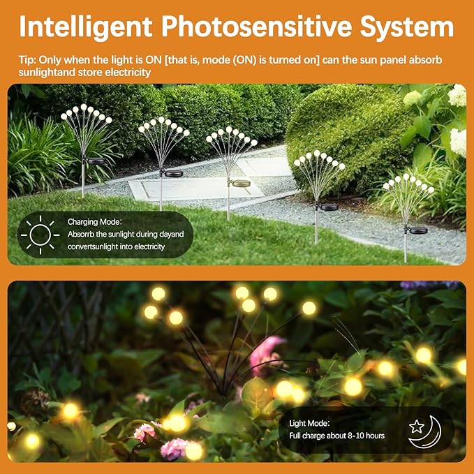 Flickering Solar Lights Outdoor, Firefly Fairy Lights Waterproof, 2Pack Warm White 16LED Solar Flowers for Garden, Yard, Decorative Landscape