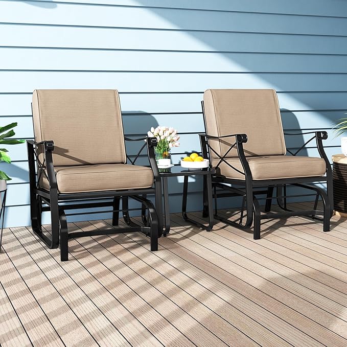 Tangkula Outdoor Glider Rocking Chair, Patio Gliding Chair Furniture with Metal Frame and Thick Cushions for Porch, Balcony, Garden and Yard (2 Pack)
