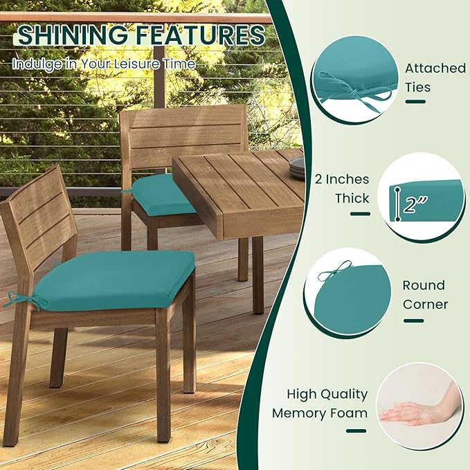 HARBOREST Outdoor Chair Cushions Set of 4, Water Resistant Patio Chair Cushions with Ties, Outdoor Seat Cushions for Patio Furniture, 17"x16"x2", Teal