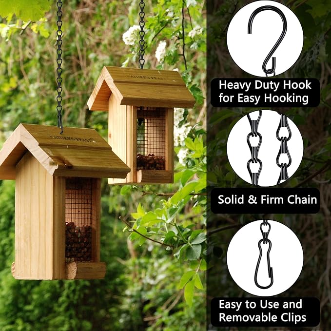 garini 26 Inch Hanging Basket Chain with Hooks, Black Hanging Chain for Hanging Bird Feeders, Billboards, Chalkboards, Basket, Planters, Lanterns, Wind Chimes and Decorative, 4 Pack