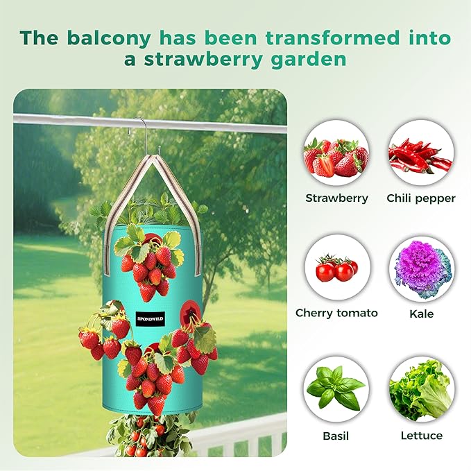 3 Pack Hanging Strawberry Planter Bags, 1 Gallon Hanging Grow Bags with Bottom Planting Hole, Thickened PE Strawberry Pot for Vegetables Herbs Tomatoes