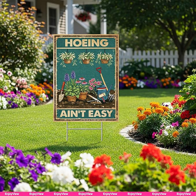 Funny Garden Sign with H Stake 18"x24" Big Vintage Sign for Outside Greenhouse Corrugated Plastic Yard Decor Gardening Gifts for Women