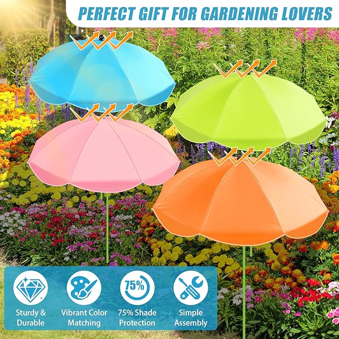 4 Pack Upgraded Plant Umbrellas for Outdoor Plants, 26" Larger Garden Plant Umbrella Shade with Adjustable Angle, 43.4" Higher Sun Shade for Plants, Potted Plant, Garden Beds