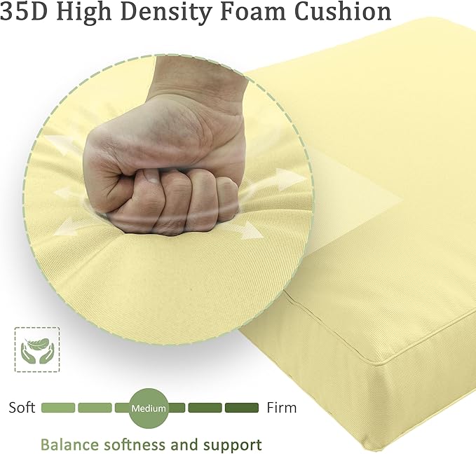 Outdoor Furniture Replacement Cushions, Waterproof Patio Furniture Cushions, 4" Deep Seat Outdoor Sectional Cushion for 3-Seat Outdoors Rattan Sofa Patio Sofa Cushion, Light Yellow