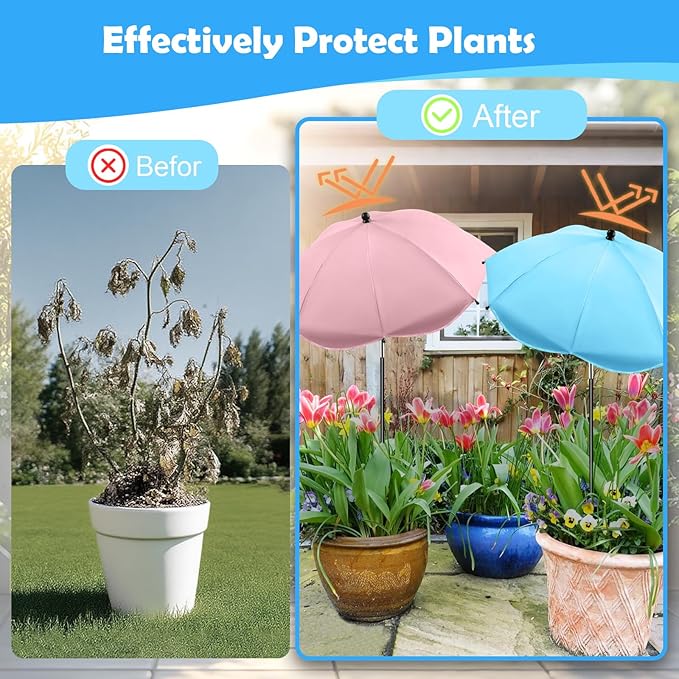 6 Pack Plant Umbrellas for Outdoor Plants - 40" Height Plant Shades for Outdoor Plants with Adjustable Angel, 26" Wide Garden Sun Umbrella Shade Cover for Potted Plant, Garden Beds, Vegetable, Flower