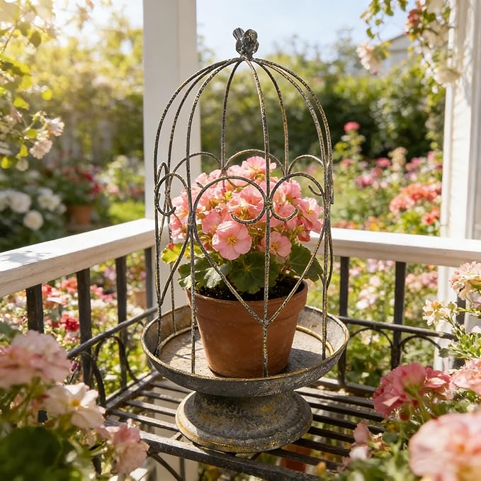 Rustic Metal Planter Holder Vintage Iron Birdcage Candle Holder Farmhouse Distressed Flower Planter Stand Decoration for Garden Patio Balcony Outdoor Indoor Decor (styel#1)
