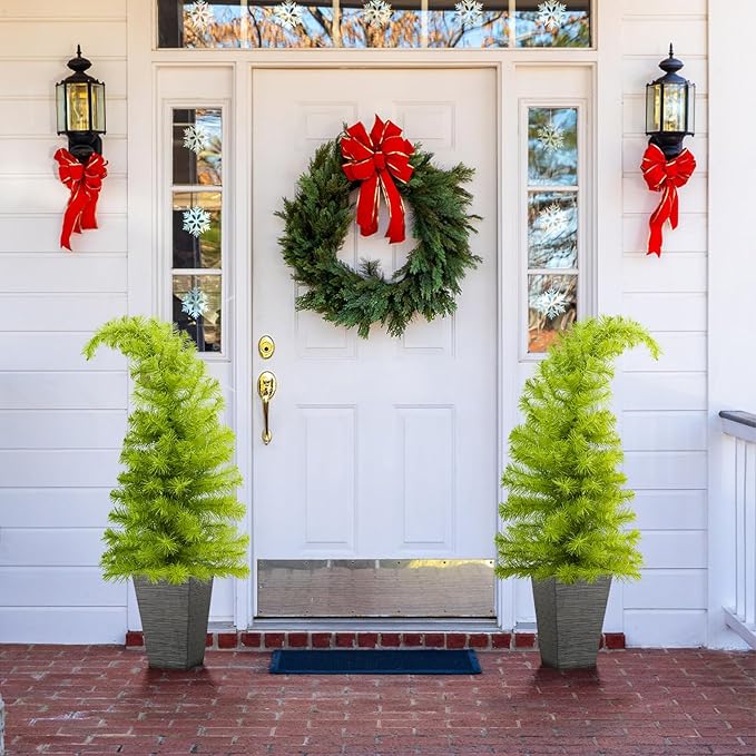 2 Pack Whimsical Christmas Urn Filler, 30 Inch Battery Operated Lighted Xmas Whimsical Christmas Tree, Tripod Stake and 60 LED Lights, Holiday Porch Decorations for Porch, Yard, Garden, Flower Beds