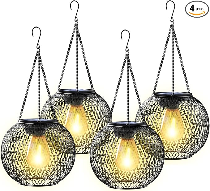Solar Lantern Outdoor Waterproof, KagoLing Upgraded Hanging Solar Lights Outdoor Garden Decorations Decorative Lighting Solar Powered Waterproof Tree Lantern for Garden Yard Patio Pathway, 4 Pack