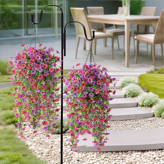 Homsunny Artificial Flowers Hanging Basket for Outdoor Spring Decor, Fake Hanging Plants Faux Mums UV Resistant Silk Daisy for Outside Front Porch Patio Balcony Garden Backyard