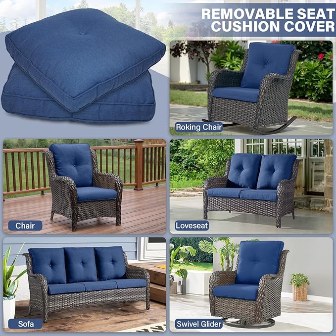 Outdoor Chair Cushions 6 Sets- 22 * 24" Patio Furniture Cushions with Removable Cover, 27D High Density Sponge Filling Outdoor Patio Cushions for Chairs, Rocker, Sofa and Loveseat - Blue