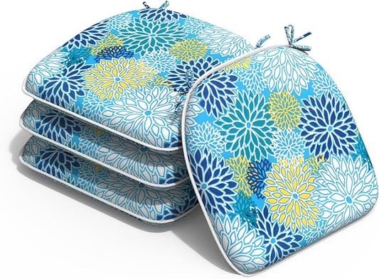 Outdoor Chair Cushions Set of 4, Water Resistant Patio Chair Pads with Ties, Seat Cushions for Home Garden Furniture Decoration, 16"x17", Dahlia Blue