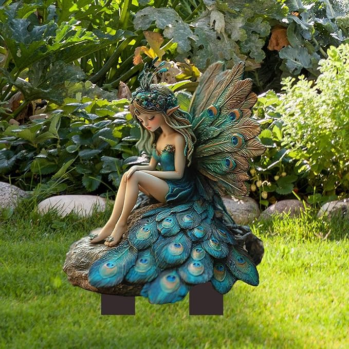 JOYO 11.8'' Bohemian Fairy Flower Pot Decoration, 2D Acrylic Ground Plug, Fairy Garden Planter Accessory, Angel Garden Stake for Outdoor Garden Decor