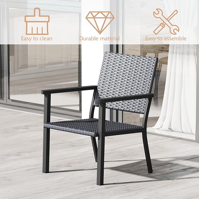 C-Hopetree Outdoor Lounge Chair for Outside Patio Porch, Metal Frame, Black All Weather Wicker