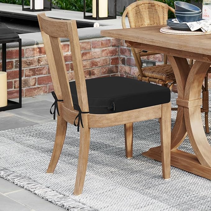 idee-home Outdoor Chair Cushions Set of 4, Thick 19" x 19" x 2" Outdoor Seat Cushions Patio Furniture Waterproof with Ties, Dining Pads