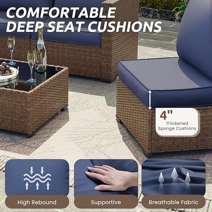 Amopatio Outdoor Chair Cushions 22.5"× 20.3" × 4", Set of 4 with Removable Cover, Waterproof & Fade Resistant seat Cushions for Patio Furniture, Navy