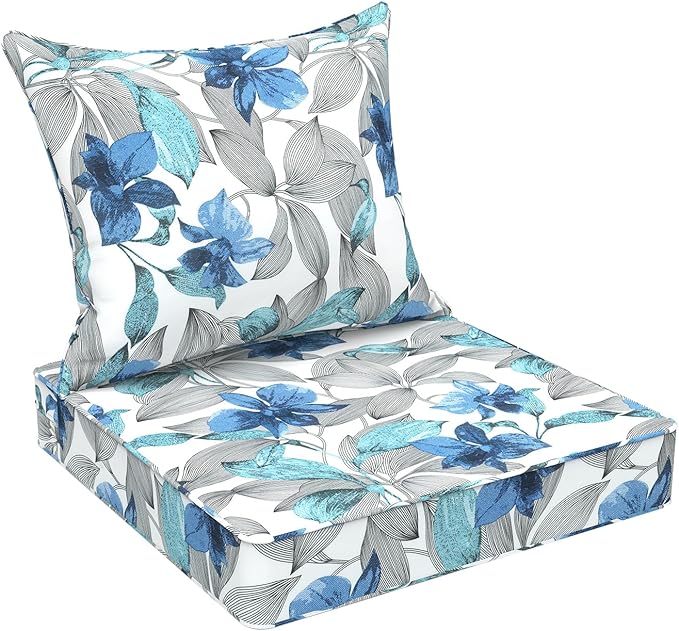 Outdoor Deep Seat Cushion Set, Water Repellent 24"x24" Patio Thick Cushions Replacement with Seat & Back Pillow for Patio Sofa, Wicker Chair, Couch - Clemens Noir Blue