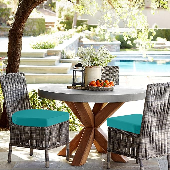 idee-home Outdoor Chair Cushions Set of 2, Thick 17" x 17" x 2" Outdoor Seat Cushions Patio Furniture Waterproof with Ties, Dining Pads