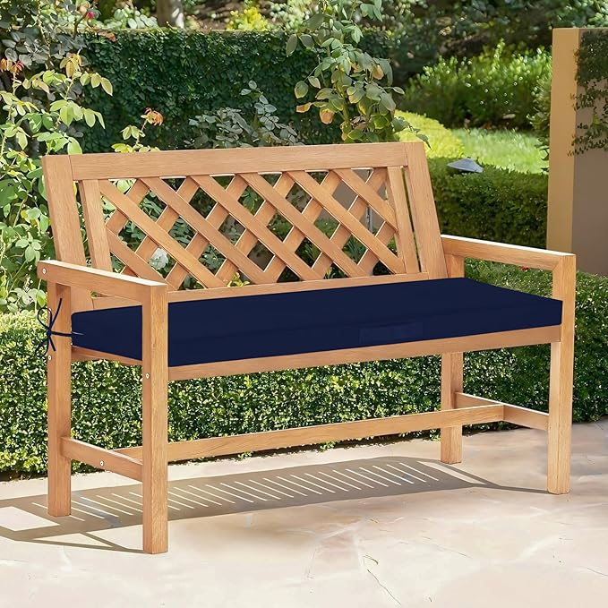 downluxe Outdoor Bench Cushion Waterproof, 42 x 18 Inch Patio Furniture Cushions with Adjustable Ties & Portable Handle, Porch Swing Cushions, Bench Cushions for Outdoor Furniture, Navy