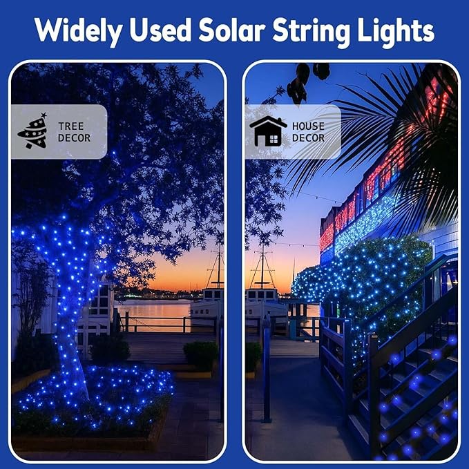 Extra-Long Solar String Lights Outdoor, 4-Pack 400 LED Solar Christmas Fairy Lights for Outside Waterproof, Copper Wire 8 Modes Solar Twinkle Fairy Light for Xmas Tree Garden Party Wedding Decor(Blue)