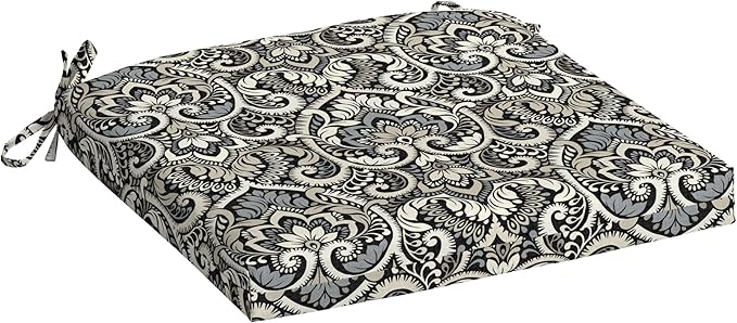 Arden Selections Rocking Chair Cushion, 19 x 18, Rain-Proof, Fade Resistant, Cushions for Rocking and Outdoor Chairs 18 x 19, Black Aurora Damask (Pack of 4)