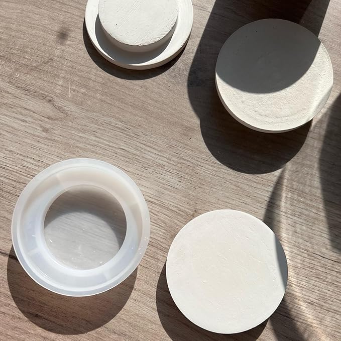 Storage Box With Lids, Silicone Candle Jar Molds Set, Creative Vessels Pot Molds, Concrete Round Stripe With Cover Bottle Making Moulds for Holder (F)