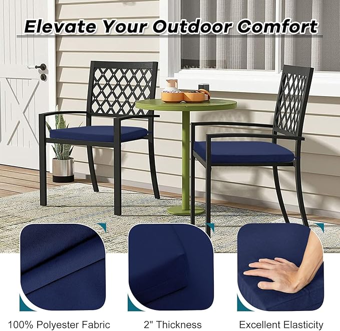Basic Beyond Outdoor Chair Cushions Set of 4, Outdoor Cushions for Patio Furniture, Water Resistant Patio Chair Cushions with 2 Ties, 17x16x2, Navy