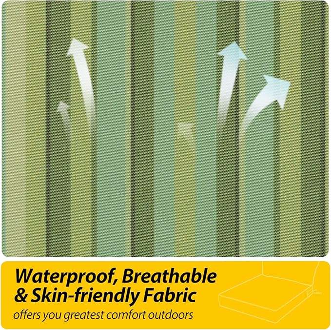 AAAAAcessories Outdoor Seat Cushions for Chairs, Fade-Resistant, Waterproof Patio Furniture Replacement Cushions, 23" x 23" x 5" + 23" x 13.5", Mossy Forest Stripe